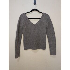 Banana Republic Ribbed Wide V Neck Wool Yak Hair Blend Sweater Taupe Gray XS